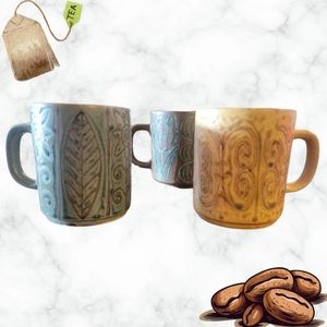 Vintage Lot of 3 Yellow, Green, Teal Trimont Ware Japan Mug Coffee Cups RARE